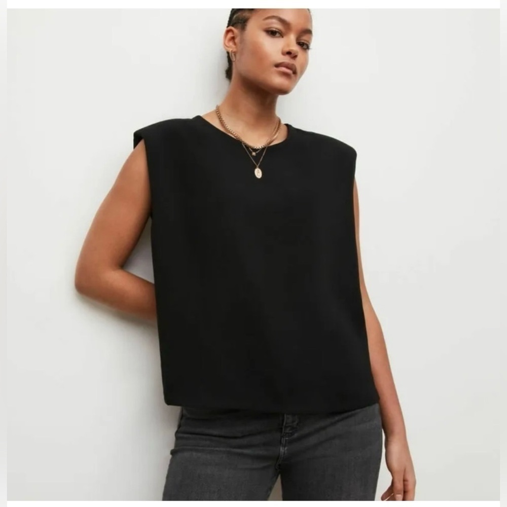 ALLSAINTS Padded Shoulders Crewneck Black Sleeveless Blouse Size 4